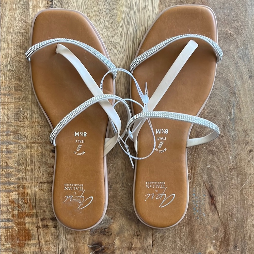 Aquatalia Tan and Silver Sandals Minimalist Design